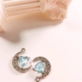 Silver crescent moon alloy charms with heart moonstone and rhinestones for DIY jewelry - Blue Silver