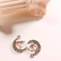Iridescent heart and crescent moon charm pendant with sparkling cubic zirconia inlay - Pink White Gold Tone