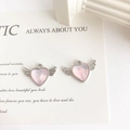 Pink heart pendant with silver wings and resin inlay for DIY jewelry design - Angel Heart Style / Pink Angel Heart Silver