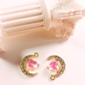 DIY gold alloy moon and pink heart pendant with white rhinestones for jewelry making - Pink Gold Plated Moon