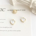 DIY heart pendants set with white pearls, opal resin stones and gold plated loops - Simple Heart Style / White Heart Gold Plated
