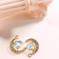Gold moon pendant with light blue heart gemstone and crystal accents for DIY jewelry - Blue Gold Plated Moon