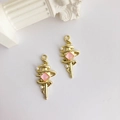 Gouden vintage hanger met roze ruitvormige edelsteen en parels voor DIY-sieraden - Lichtroze Edelsteen Goud