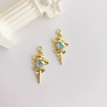 Vintage gouden spiraal hanger met vierkante blauwe steen en parel accenten - Saffierblauw Goud