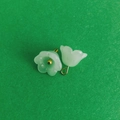 Pair of light green lily of the valley glass pendants with gold metal flower cores - Cyan Jade Lily of the Valley
