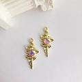 Vintage gouden spiraal hanger met paarse edelsteen en witte parels voor DIY sieraden - Lichtpaarse Edelsteen Goud