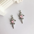 Zilveren gedraaide hanger met roze vierkante edelsteen en wit parel detail - Lichtroze Edelsteen Zilver