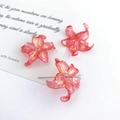 Pink iridescent acrylic iris flower charms for DIY jewelry making with through-hole design - Red Iridescent Iris