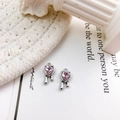 Pink heart drip pendant in silver finish with crystal for DIY jewelry making - Silver Base Pink Stone