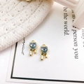 Golden 14K heart pendant with blue zircon stone in melted lava drip style for DIY jewelry - Gold Base Dark Blue Stone