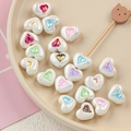 Faceted heart beads with colorful rhinestone centers and UV iridescent coating for DIY crafts - Heart Mix
