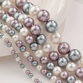 Macro shot of assorted 4-12mm glass pearls in white, light purple and dark grey finishes - 4mm / 3# Three Color Mix