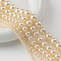Perlas de imitación de vidrio redondas blanco crema de varios tamaños para joyería DIY - 4mm (aprox. 104 piezas/hilo) / Beige Manchado
