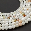 Perles de prehnite blanc laiteux naturel avec veines minérales vertes et brunes rondes - 4.5mm (environ 90 perles par fil) / 1# Bulles de Litchi