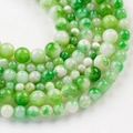 Perles rondes en jade naturel vert et blanc poli pour la fabrication de bijoux DIY - 4.5mm (environ 90 perles par fil) / 3# Mousse au Thé Vert