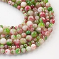 Perles rondes en jade vert naturel aux textures florales pour la création de bijoux DIY - 4.5mm (environ 90 perles par fil) / 4# Rose au Clair de Lune