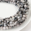 Polished black and white marble natural stone round beads with unique ink texture - 5# Ink Wash