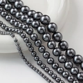 Cuentas de perlas redondas gris oscuro con acabado metálico para joyería DIY - 12# Negro