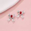 Silver bow pendants with red oval gemstones on pink background for DIY jewelry making - Silver with Red Rhinestone (31#)