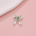 Silver bow pendant with olive green oval gemstone for DIY jewelry and accessories - Silver with Green Rhinestone (32#)