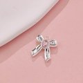 Silver bow alloy pendant with an oval pink crystal for DIY jewelry making - Silver with Pink Rhinestone (33#)