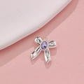 Silver bow alloy charm with oval purple gemstone and top loop for DIY jewelry design - Silver with Purple Rhinestone (34#)