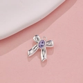 Silver alloy bow pendant with purple oval stone for DIY earring and jewelry making - Silver with Dark Purple Rhinestone (37#)