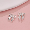 Polished silver S925 metal bow pendant with mirror finish and hammered texture - Shiny Silver with S925 Stamp (39#)