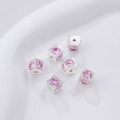 Zilveren vierkante kraal met roze zirkoon voor het maken van DIY sieraden en armbanden - 9mm / Glanzend Zilver Roze Zirkonia