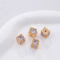 Gouden kubus kralen met paarse zirkoon inleg voor DIY sieraden en kettingen maken - Goud-Paars Zirkonia