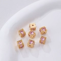 18K vergulde kubus kralen met roze zirkoon voor het maken van DIY sieraden - Goud Roze Zirkoon