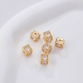 6 vergulde kubusvormige kralen met witte zirkonia voor DIY sieraden maken - Goud Wit Zirkoon