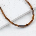 Flat rectangular tiger eye stone beads in vintage brown for DIY jewelry making - Coffee