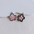 Detailed view of DIY flower pendants in pink and black alloy with resin petals - Pink Flower (3)