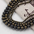Polished natural gold sheen obsidian beads in round shapes for DIY jewelry making - 4mm (10 Pcs) / Black Gold Style