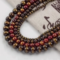 Deep reddish-brown round beads with gold foil accents for jewelry making and DIY crafts - 4mm (10 Pcs) / Black Red Gold Style
