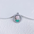 Detail eines Tulpen-Anhängers mit Perlenrand für DIY-Schmuckherstellung - Silber Rund Rosa Tulpe (7)