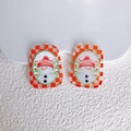 Dettaglio di ciondoli pupazzo di neve in acrilico con bordo a scacchi arancione per gioielli - Pupazzo di Neve a Scacchi Arancione Bianco (18)