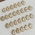 Golden stainless steel letter charm with white shell inlay for DIY jewelry making - Letter A / Gold Pendant Only (Without Chain)