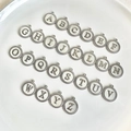Set of 26 stainless steel alphabet pendants with white shell inlay and silver beaded rim - Letter A / Steel Color Pendant Only (Without Chain)
