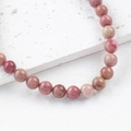 Polished natural pink rhodonite round beads for DIY jewelry making and bracelets - 1 Piece / Red Wood Vein 10mm