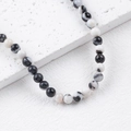 Natural zebra stone round beads necklace featuring black and white mottled textures - 1 Piece / Zebra 6mm