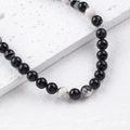 Minimalist beaded bracelet with natural black agate and white turquoise round stone beads - 1 Piece / Zebra 8mm