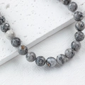 Natural gray stone round beads bracelet with black and white mottled marble texture - 1 Piece / Map Stone 10mm