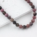 Polished natural stone beads in rhodonite pink and dark obsidian for DIY jewelry - 1 Piece / Rhodonite 8mm