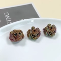 Macro shot of 3 iridescent poodle head beads with metallic texture for DIY jewelry making - Aurora Dark Brown (4#)