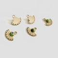 Five-piece vintage fan-shaped stainless steel charms with green stones and gold finish - African Pine Stone