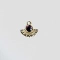 Detailed fan-shaped stainless steel pendant with purple gemstone and retro gold patterns - Amethyst