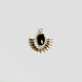 Detail of fan-shaped stainless steel pendant with black oval stone and sunburst pattern - 2# Black Onyx
