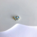 Macro detail of translucent blue resin butterfly charm with golden alloy ring accents - Gold Blue Butterfly